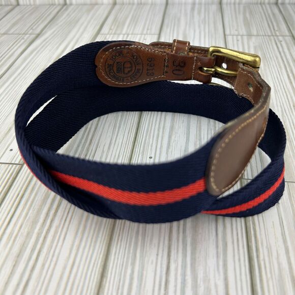 Vintage 90s Dooney & Bourke Wool Surcingle Blue Red Stripe Belt Brass Leather 30 - Picture 8 of 8